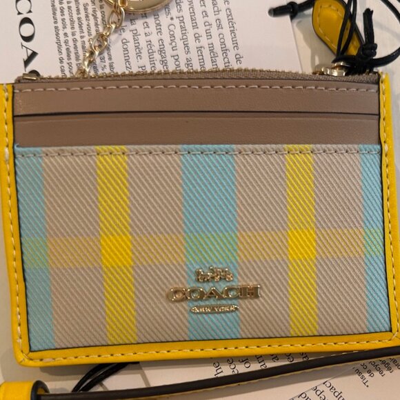 Coach Mini Skinny Id Case w wristlet/wallet /Plaid Print set/ yellow haze/ multi - Picture 14 of 16